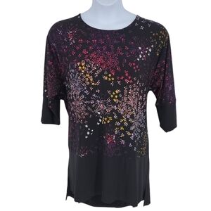 Woman Within Black Floral Stretchy‎ Tunic With 3/4 Zip Sleeves Size 24